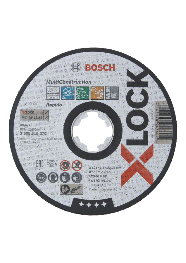 Bosch - X-LOCK - 125*1,6 mm Çoklu Malzemelerde Kullanım İçin Düz Kesme Diski (Taş)