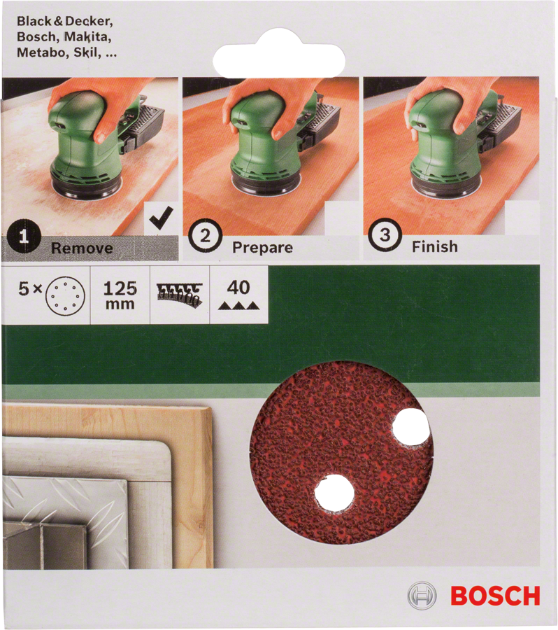 Bosch - Eksantirik Zımpara Kağıdı 5'li, 125 mm 40 Kum 8 Delik