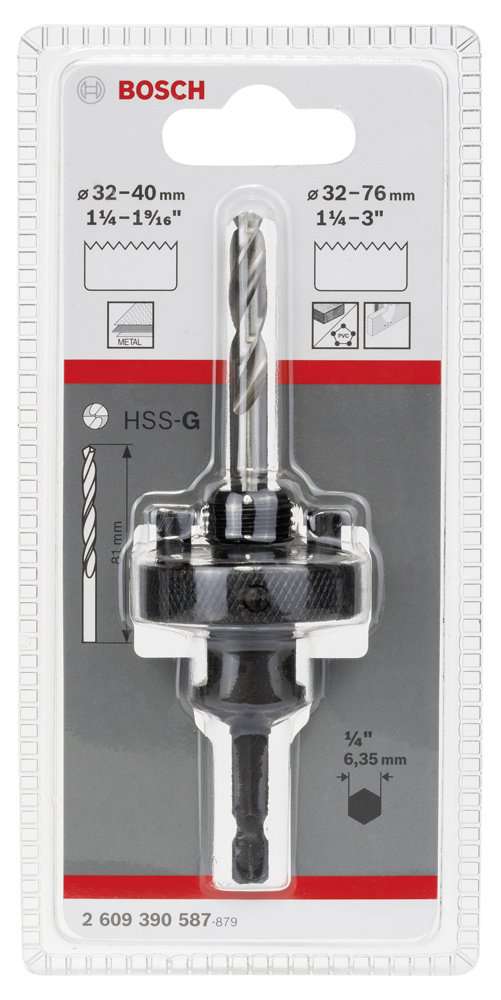 Bosch - Altıgen Şaftlı 32-76 mm Pançlar İçin Adaptör, Anahtar Ağzı 1/4'' (6,35mm)