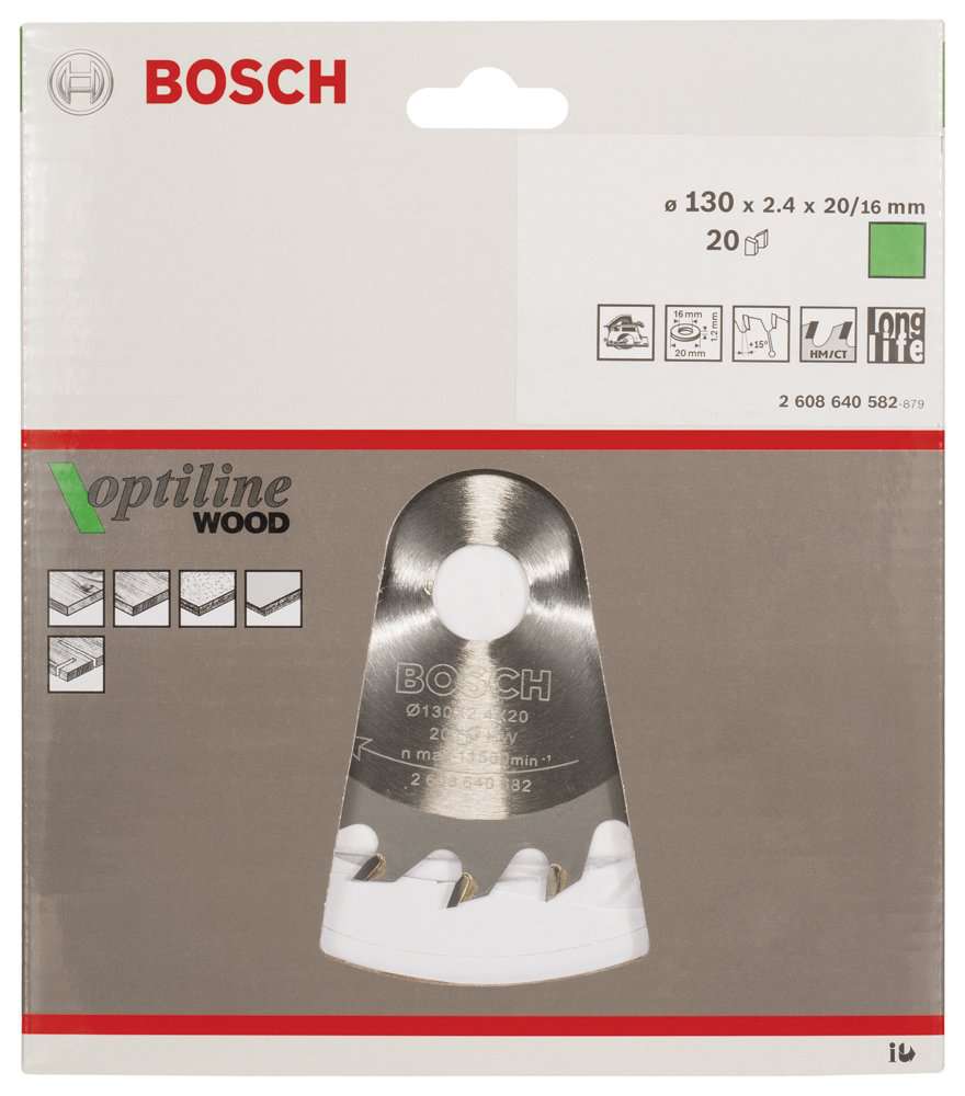 Bosch - Optiline Serisi Ahşap için Daire Testere Bıçağı 130*20/16 mm 20 Diş
