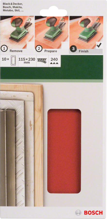 Bosch - Titreşimli Zımpara Kağıdı 10'lu, 115 x 230 mm 240 Kum 14 Delik