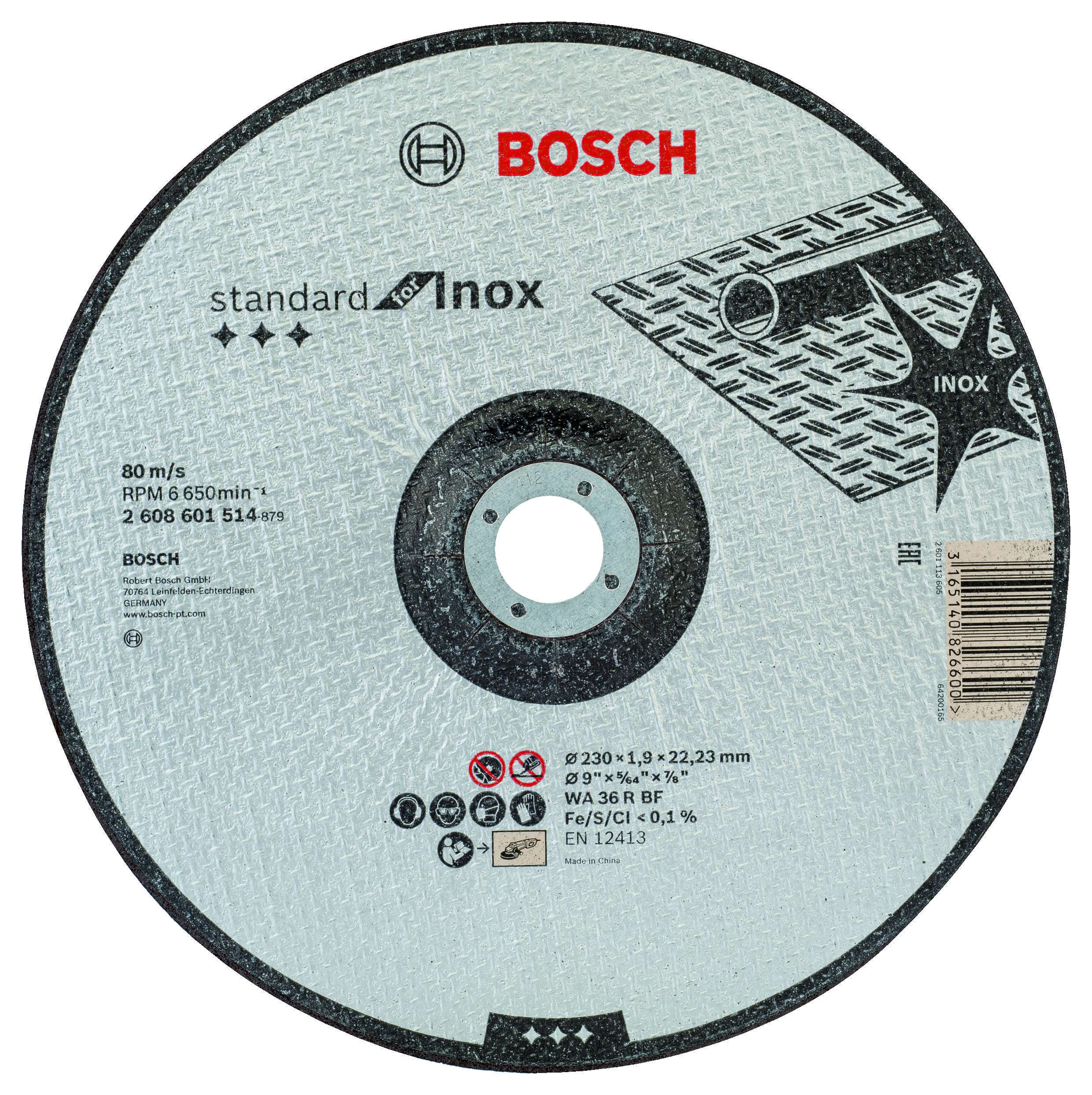 Bosch - 230*1,9 mm Standard Seri Düz Inox (Paslanmaz Çelik) Kesme Diski (Taş)