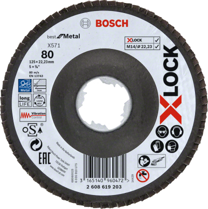Bosch - X-LOCK - 125 mm 80 Kum Best Serisi Metal Flap Disk