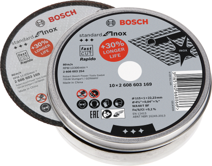 Bosch - 115*1,0mm Standard Seri Düz Inox (Paslanmaz Çelik) Kesme Diski (Taş) - Rapido 10'lu