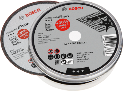 Bosch - 125*1,0mm Standard Seri Düz Inox (Paslanmaz Çelik) Kesme Diski (Taş) - Rapido 10'lu