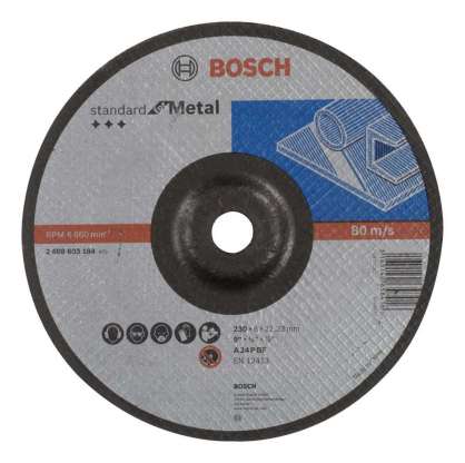 Bosch - 230*6,0 mm Standard Seri Bombeli Metal Taşlama Diski (Taş)