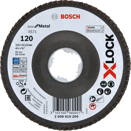 Bosch - X-LOCK - 115 mm 120 Kum Best Serisi Metal Flap Disk