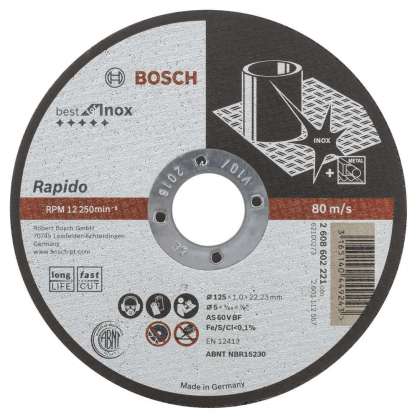Bosch - 125*1,0 mm Best Serisi Düz Inox (Paslanmaz Çelik) Kesme Diski - Rapido Uzun Ömürlü