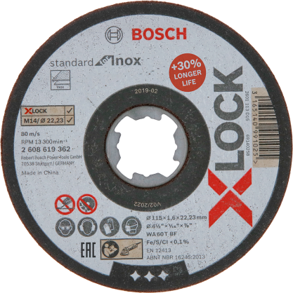 Bosch - X-LOCK - 115*1,6 mm Standard Seri Düz Inox (Paslanmaz Çelik) Kesme Diski (Taş)
