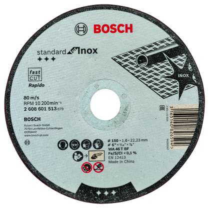Bosch - 150*1,6 mm Standard Seri Düz Inox (Paslanmaz Çelik) Kesme Diski (Taş) - Rapido