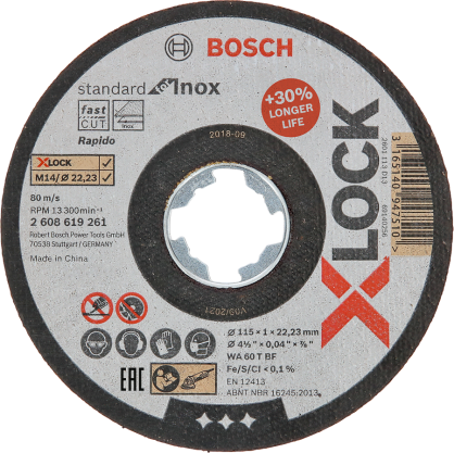 Bosch - X-LOCK - 115*1,0 mm Standard Seri Düz Inox (Paslanmaz Çelik) Kesme Diski (Taş) - Rapido