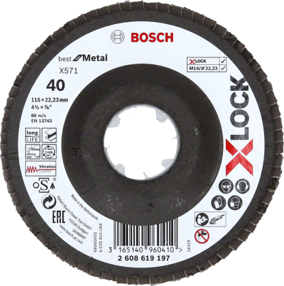 Bosch - X-LOCK - 115 mm 40 Kum Best Serisi Metal Flap Disk