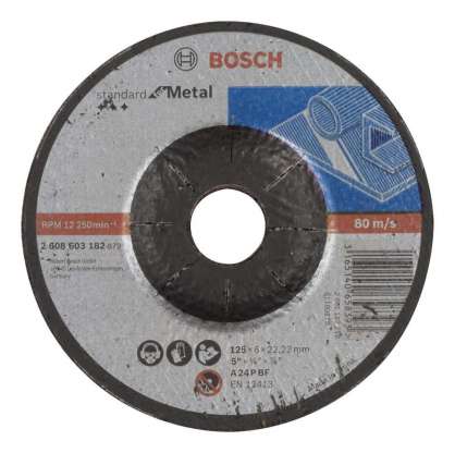 Bosch - 125*6,0 mm Standard Seri Bombeli Metal Taşlama Diski (Taş)