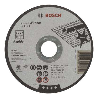 Bosch - 125*1,0 mm Expert Serisi Düz Inox (Paslanmaz Çelik) Kesme Diski (Taş) - Rapido