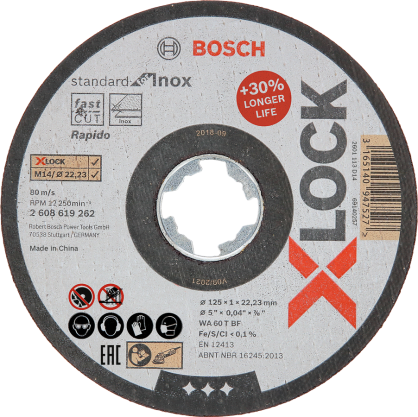 Bosch - X-LOCK - 125*1,0 mm Standard Seri Düz Inox (Paslanmaz Çelik) Kesme Diski (Taş) - Rapido