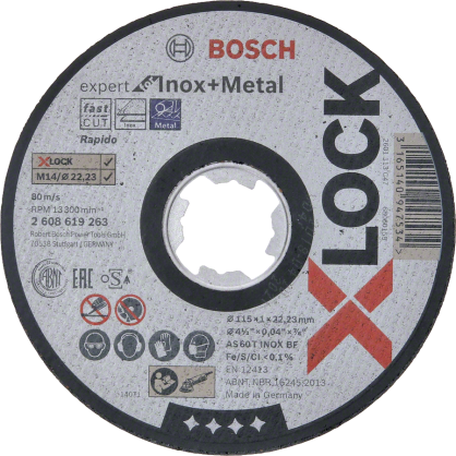 Bosch - X-LOCK - 115*1,0 mm Expert Serisi Düz Inox (Paslanmaz Çelik) Kesme Diski (Taş) - Rapido