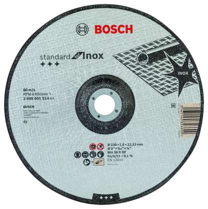 Bosch - 230*1,9 mm Standard Seri Düz Inox (Paslanmaz Çelik) Kesme Diski (Taş)