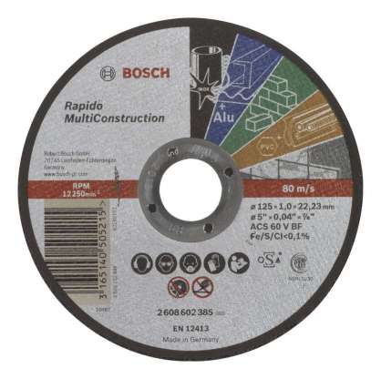 Bosch - 125*1,0 mm Çoklu Malzemelerde Kullanım İçin Düz Kesme Diski (Taş)